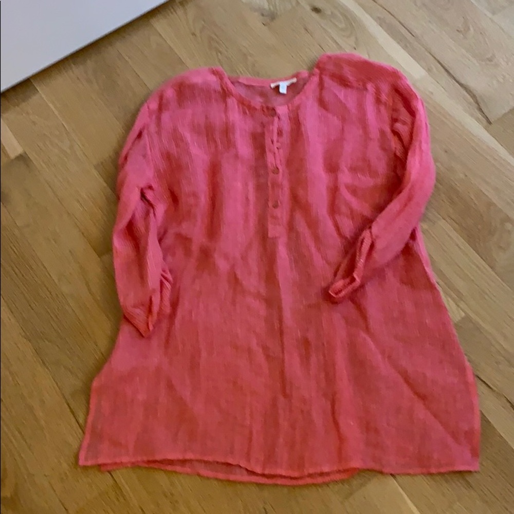 Eileen fisher coral linen button front shirt
